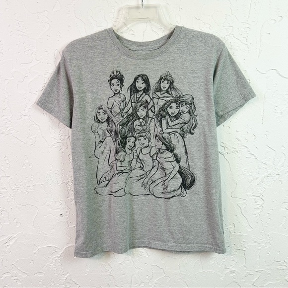 Disney Princesses Drawing Grey Crewneck Short Sleeve Graphic T-shirt - Picture 1 of 5